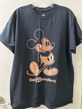 Disney Adults Black T-Shirt with Copper Foil Mickey Graphic